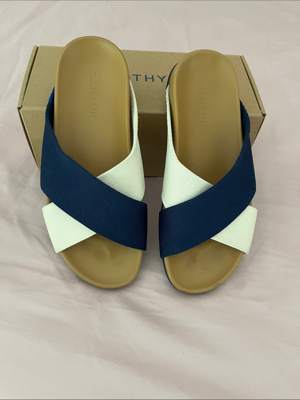 Rothy's Women's Navy and White Crossover Slide Sandals